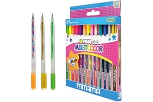 Mitama – Penne gel Glitter, Fluo e Rainbow - Astuccio da 13 pezzi: 5 colori Glitter, 5 colori Fluo e 3 colori Rainbow - Punta 1 mm con inchiostro gel scorrevole