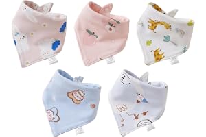 poraceous 5 stycken Baby Haklapp, 100 % Bomull Justerbar Baby Haklapp, Tvättbar Baby Absorberande Mjuk Droolduk för 0 till 3