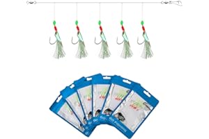 Luroad 6 Aparejos de Plumas Premontados, Total 30 Anzuelos, con Abalorios Fosforescentes e Insectos Voladores Biónicos para Caballa, Abadejo, Bacalao, Arenque y Lubina​
