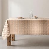 GAMUSI Stain Resistant Rectangular Fabric Tablecloth Vichy Chequered Waterproof Cotton 140 x 240 cm Beige