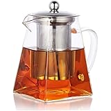 PluieSoleil Square Glass Teapot with Infuser, 500 ml Borosilicate Tea Pot with Strainer, Clear Leaf Tea Pots for Loose Tea