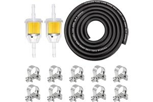mxuteuk 1/4Inch (6MM) ID Fuel Line kits, 2 Meter/6-Foot Fuel Line + 2Pcs 1/4 Inch X 5/16 Inch Gas Inline Fuel Filters with Magnet +10 Pcs 13/32''-15/32'' Mini Fuel Hose Clamps Adjustable