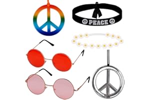 MEJOSER Set Hippie Costume Accessori Pace Decorazione Festa a Tema Compleanno Halloween Carnevale Collana Occhiali Fasce Anni 60 Accessori Donna Uomo