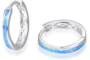 TANGPOET Girls' Hoop Earrings Sterling Silver 925 Opal Children's Earrings, Small Hypoallergenic Folding Hoop Earrings, Circle Women's Earrings, Jewellery Gifts for Women