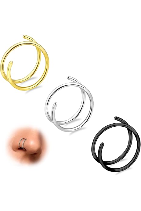 6 Piercing Finti Naso E Labbra Lauritami - Anelli Clip Acciaio Inox 20G 8mm, Senza Foratura - Foto 2