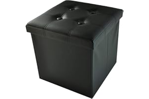 Casatessile Ecopelle Pouf Contenitore Tinta Unita Big 50x50x50 cm. Pouf Poggiapiedi Contenitore Grande XXL - Nero