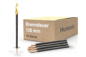 Hussala Diamond Wachsfackeln [10 Stück / 120 min] mit Holzstab und Tropschutz, Garten Fackeln aus Diamond-Wachs