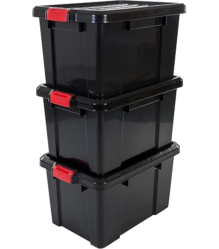 Strata Boîtes Rangement Robustes - Lot De 3 - 42L, 50x40x35cm - Résistance 410kg - Noir/Jaune