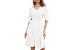 GRACE KARIN Women's Chiffon Pleated Dress Short Cape Sleeve V-Neck Lace Contrast Dress for Cocktail Party