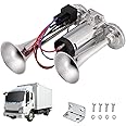 Gobesty Air Horn 12V, 600DB Super Loud Car Horn, Double Tube Train Horn with Compressor, Airhorn for Truck, Train, Car, Van (Silver)