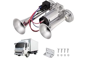 Gobesty Air Horn 12V, 600DB Super Loud Car Horn, Double Tube Train Horn with Compressor, Airhorn for Truck, Train, Car, Van (Silver)