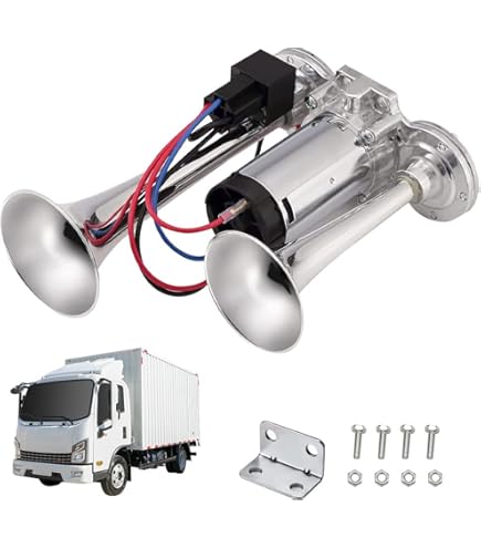 150db 12V Chrome Super Loud Single Trumpet Air Horn Kit Truck