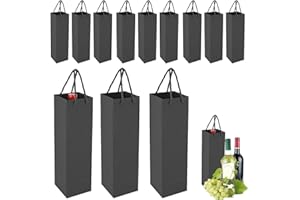 COSORO Sacchetti per bottiglie di vino in carta kraft con manici in corda robusta, confezione da 12 sacchetti neri per vino, whisky, champagne, borsa riutilizzabile per vino con manici per bottiglia singola