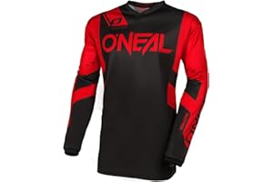 O'NEAL | Maillot Motocross Manches Longues | MX Enduro | Protection coude rembourrée, col en V, Respirant | Element Jersey Racewear V.24 | Adulte | Noir Rouge