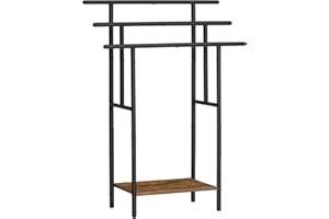 HOOBRO Porte-Serviettes autoportant à 3 Niveaux pour Salle de Bain, avec étagères, séchage surdimensionné pour Serviettes de Bain et présentoir, Noir et Marron Rustique EBF50LB01