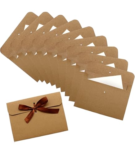 30 Enveloppes Rétro Papier Kraft Vintage Avec Ruban - 17.2 X 12.5 Cm Marron