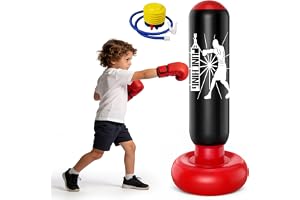 Stående boxsäck för barn, 160 cm, uppblåsbar, för 6–12 år, flickor, pojkar, perfekt för Karate kickboxning, Taekwondo MMA trä
