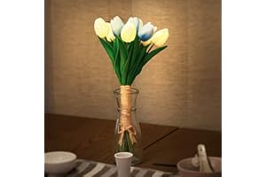 Minidiva Künstliche Tulpen mit LED-Beleuchtung, fühlen Sich echt an, Heimdekoration, Tischdekoration, Nachttischlampe, Geschenkidee, Hochzeitsarrangements, batteriebetrieben (Blau)