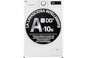 LG AI DD D4R5010TSWS Lavasciuga 10 / 6kg Serie R5 Classe A-10%/D, Lavatrice e Asciugatrice Insieme, 1400 giri, TurboWash360, Steam, Eco Hybrid, Allergy Care, Motore Inverter Direct Drive, Bianca