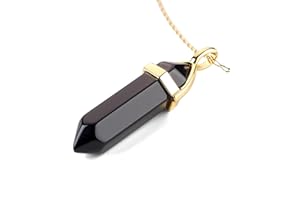 LAVISA Obelisk Gemstone Necklace, Gold Pendant, Genuine Crystal Necklace, Rose Quartz, Amethyst, Natural Stone, 55 + 5 cm