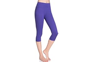 MITAAMI High Waisted 3/4 Lenght Cropped Cotton Pants - Non See Through Capri Leggings Tummy Control Panel Active Pants - Casual Stretchy Sport Gym Yoga Leggings