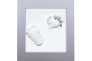 DOOKY Happy Hands 3D Deluxe Silver Picture Frame Set pour une main ou une empreinte de pied de bébé (dimensions: 23,5 x 23,5cm, manipulation facile, y compris de la pâte à modeler douce pour la peau) argent