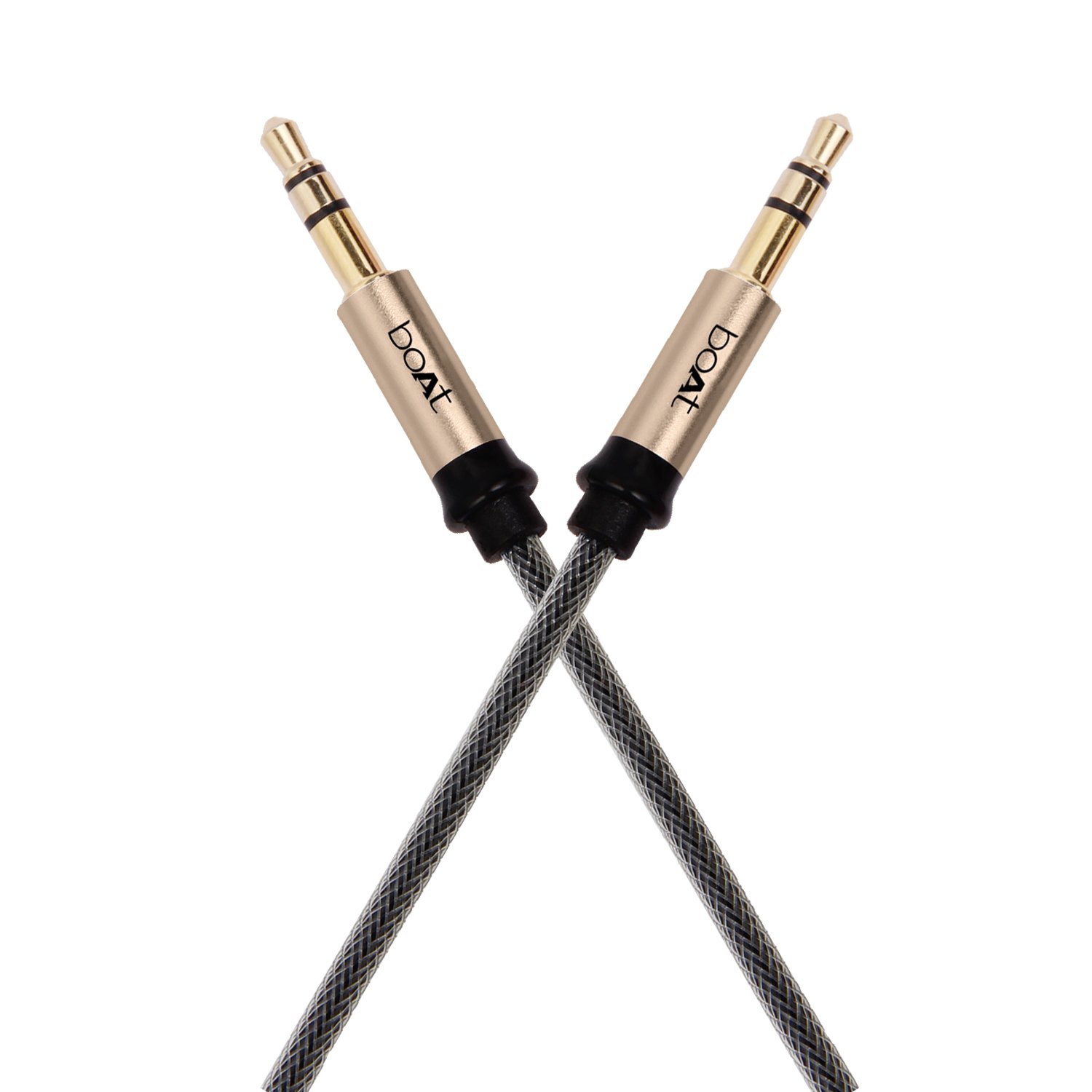 boAt AUX 500 Indestructible 3.5mm Male to Male Metallic Aux Audio Cable with Gold Plated Connectors for Smartphone, 1.5 Meter(Gold)