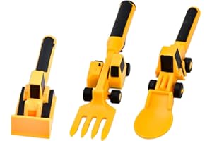 MYSTIQUT 3 PCS Kids Cutlery Set, Construction Themed Cutlery Set,Interactive Utensil Set Toys for Kids Construction Themed Fork and Spoon Utensil Set,Kids Cutlery Set Gifts for Little Boys and Girls