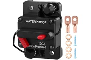 QWORK® 100A Car Circuit Breaker, Auto Audio Inline Fuse Holder 12V-48V DC, Manual Reset Button, for Car Marine Boat Solar Inverter System Protection