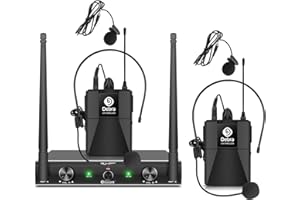 D Debra Audio AU200 Pro UHF Système de Microphone sans Fil à 2 canaux avec Casque Cravate sans Fil, récepteur en métal, idéal pour karaoké (2 Microphones de Poche)
