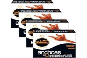 ARLEQUIN Serie Oro Anchoa del Cantábrico, Elaborada a Mano en Santoña, en Aceite de Oliva (4 Latas - 200 grs)