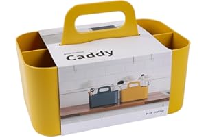 BLUE GINKGO Multipurpose Caddy Organizer - Stackable Plastic Caddy with Handle | Desk, Makeup, Dorm Caddy, Classroom Art Organizers (Made in Korea) - Yellow
