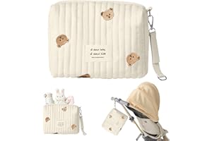 SoeUyd Sac Bebe Maternite, Sac a Langer Bebe Portables Universels, Trousse de Toilette Bebe, Motif de Broderie Ours, à Main Maman Sacs à Langer pour Voyage Activités Plein Air