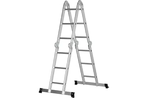 ‎DURHAND DURHAND 3,39M Teleskopleiter Mehrzweckleiter 150 kg Belastbarkeit aus Aluminium Rutschfester Klappleiter Stehleiter Trittleiter Aluleiter, 12 Stufen mit 2 Gerüstplatten Teleskop-Design Silber