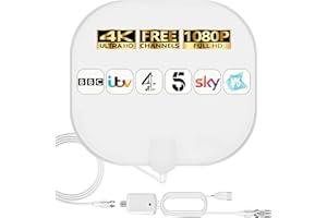 MERRYAN Indoor TV Aerial - Amplified Digital 4K HD TV Aerials with Signal Booster for Local Channels - 360° Long Reception Support All Types TV
