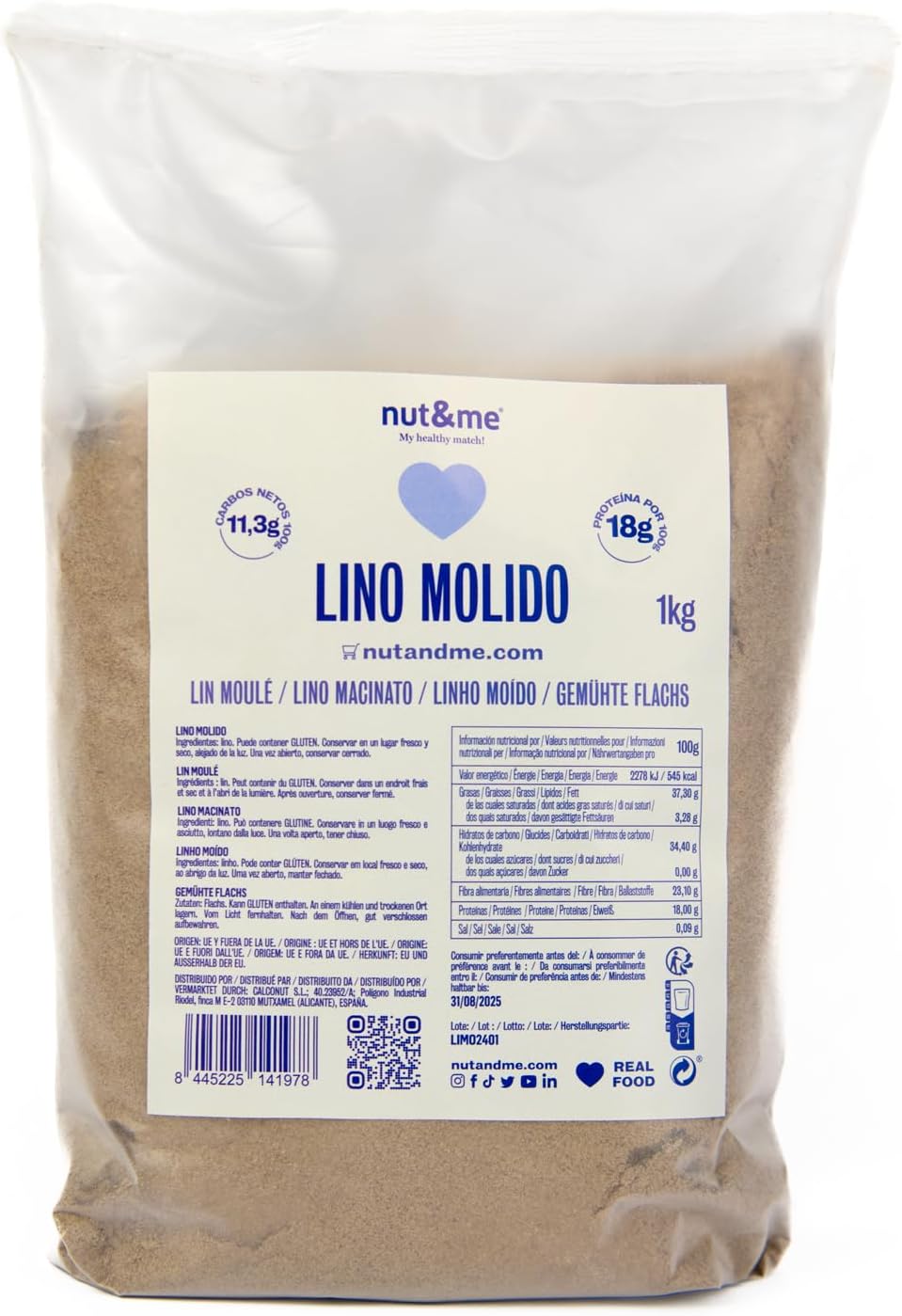 Semillas de lino molido 1 kg nut&me | Semillas de linaza | Fuente de proteínas | Rico en fibra | Sin conservantes ni aditivos |