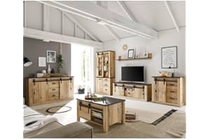 Lomadox Wohnzimmer Komplett Set in Old Style hell Nb. mit anthrazit, B/H/T: ca. 570/201/43 cm