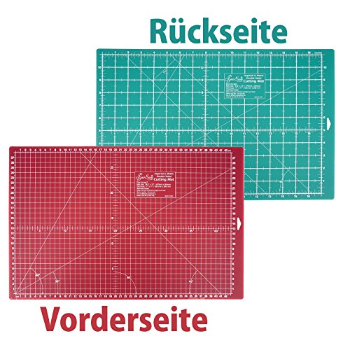 SewEasy Schneidematte, 47 x 30,4 cm (A3) | selbstheilend | mit Hilfslinien, Skalierung cm und inch | Schnittunterlage schont Klingen | Schneide-Unterlage, Cutting Mat für Patchwork | grün-dunkelrote Bastelmatte, hochwertige Bastelunterlage und Arbeitsunterlage | Beidseitig verwendbare Nähunterlage | Sew Easy - 3