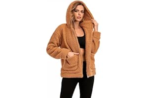 YYW Women Teddy Jacket Coat Casual Faux Fur Jacket Shaggy Oversized Shearling Winter Coat for Women Long Sleeve Zipper Teddy Outwear