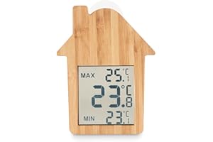 BEGOON Estación meteorológica – Forma Casa – Termómetro – Madera Bambú – Ventosa – Regalo