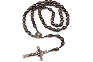 KYRINOVA Handmade Wooden Rosary Beads Catholic, Vintage Cross Rosary Necklace, Christian and Catholic Prayer Beads