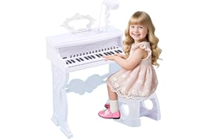 FORROBY Clavier de Piano pour Enfants, 37 Touches avec Microphone Rotatif à 360 °, Jouets Éducatifs Multifonctions Électroniques Portable
