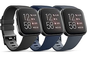 Mugust 3 Pezzi Cinturino per Fitbit Versa 2/Fitbit Versa, Cinturino di Ricambio Sportivo Regolabile per itbit Versa 2/Fitbit Versa/Fitbit Versa Lite(Small,Nero+Ardesia+Blu)