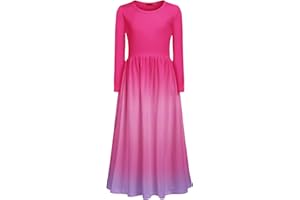 Arshiner Mädchen Kleid Langarm Maxikleid Kinder Einfarbig Maxilangkleid Herbst Winter Swing Skaterkleid Basic Freizeitkleid mit Taschen Partykleid Gr. 98-152