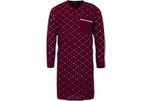 Henry Terre Herren Nachthemd Langarm Stehkragen Schlafshirt Pyjamaoberteil Größe M-3XL