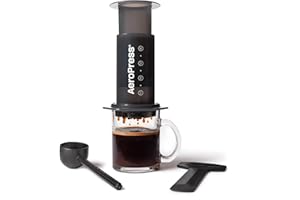 AeroPress Original Coffee Press – Méthode 3 en 1 combinant cafetière à piston, expresso et café corsé sans résidus ni amertume ; petite cafetière portable idéale pour le camping et les voyages.