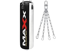 MAXX PRO BOXING GEAR Maxx Black and White 3ft 4ft 5ft 6ft Filled Hanging Boxing Punch Bag Set Heavy Punching bag