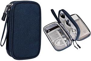Hosoncovy Power Bank Case Electronic Accessories Organizer Bag Cable Organizer Bag USB Flash Drive Case External Hard Drive Case (Dark Blue)