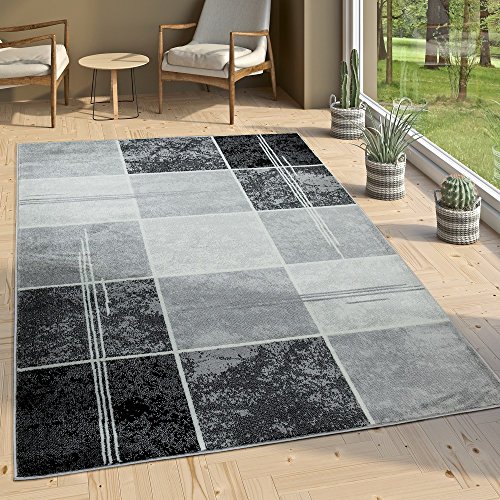 Designer Rug Chequered in Marble Visual Effect Flecked Grey Black White , Size:60x100 cm