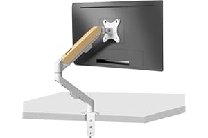 HILLPORT Supporto Monitor Legno Bianco Singolo Staffa Monitor Scrivania Braccio Supporto LED LCD 17-34 Pollici, Rotazione 360°e Altezza Regolabile, vesa 75 mm e 100 mm, 2-9kg, Molla a Gas, M5W-M